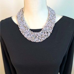 Statement Beaded Collar Necklace Braided Periwinkle Seed Beads